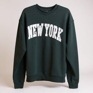 New York Popular Dark Green New York Spell out Crewneck Sweatshirt Oversized XL